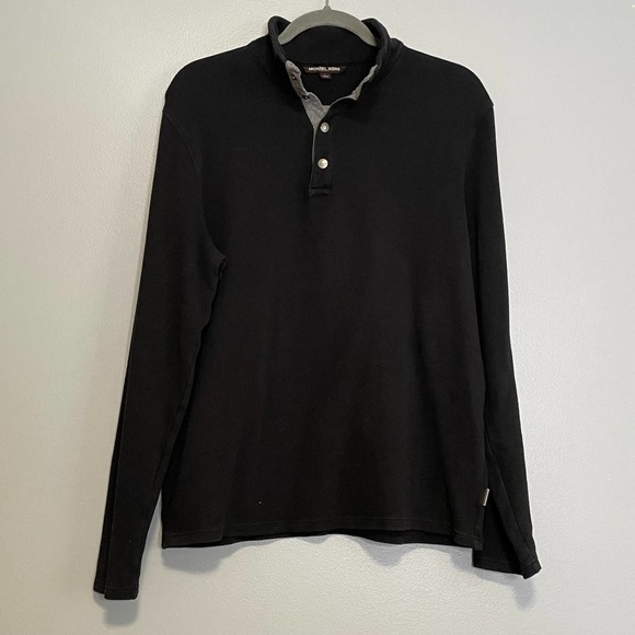 Michael Kors Black Cotton Waffle High Snap Collar Sweater - Picture 1 of 5